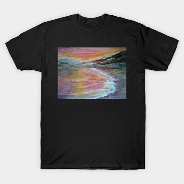 Stunning Sunrise Over a Beach Landscape Painting T-Shirt by Aryxaba